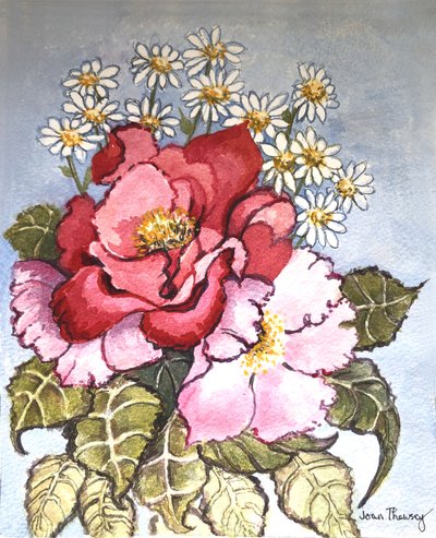 One Red and One Pink Rose by Joan Thewsey